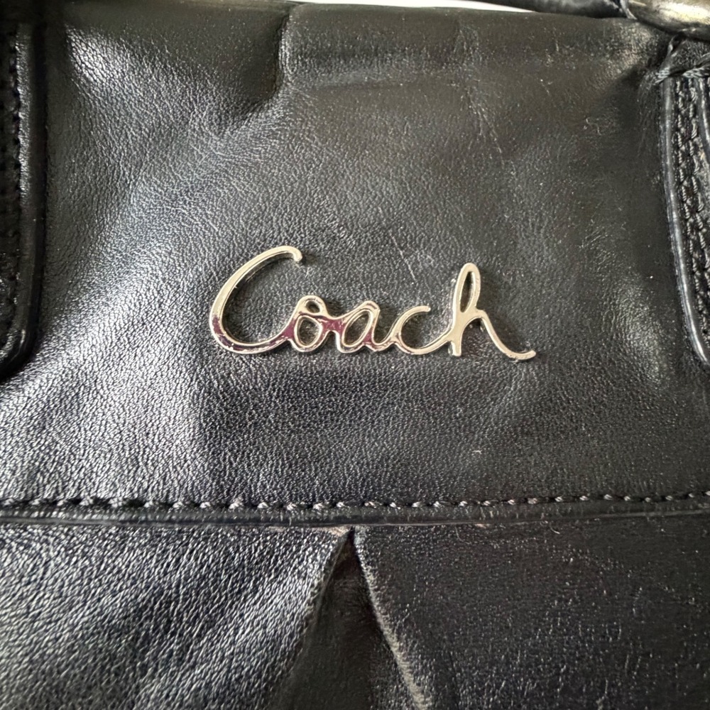 Coach Ashley Black Leather Shoulder Bag Satchel Purple Lining F15447 - Picture 3 of 14